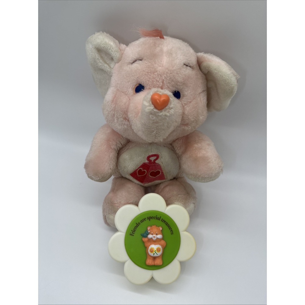 Vintage 1984 Care Bears Lotsa Heart Elephant Plush & Flower Trinket Box Lot